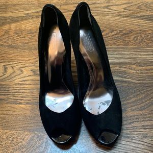 Black COACH suede peep-toe heels- size 8.5🖤